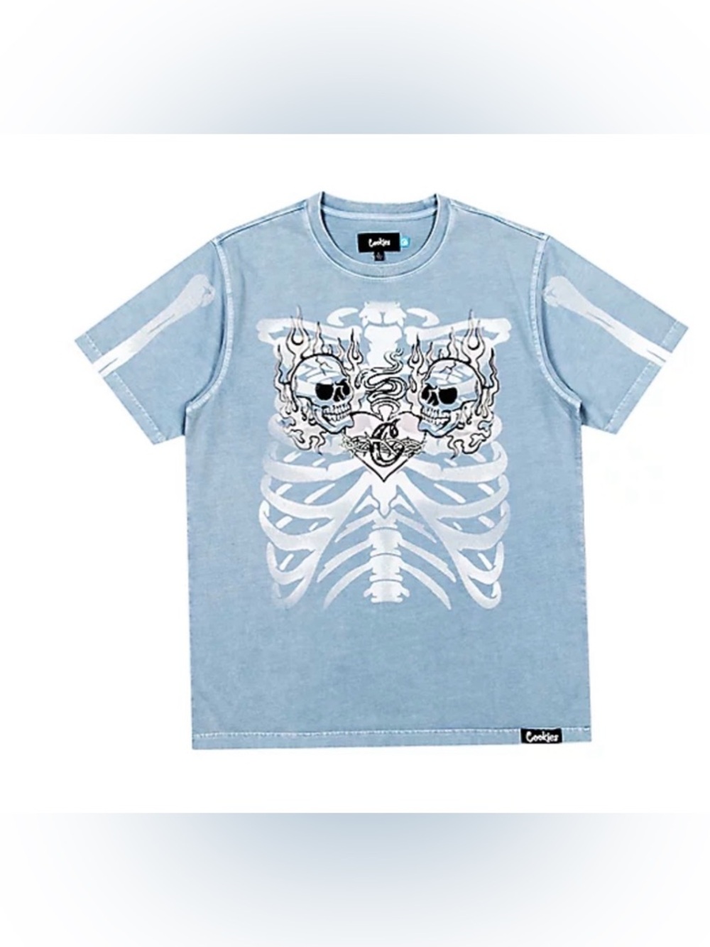 Cookies Brand Berner Light Blue SS Heaven Can Wait Skull Tee Shirt Logo Men M